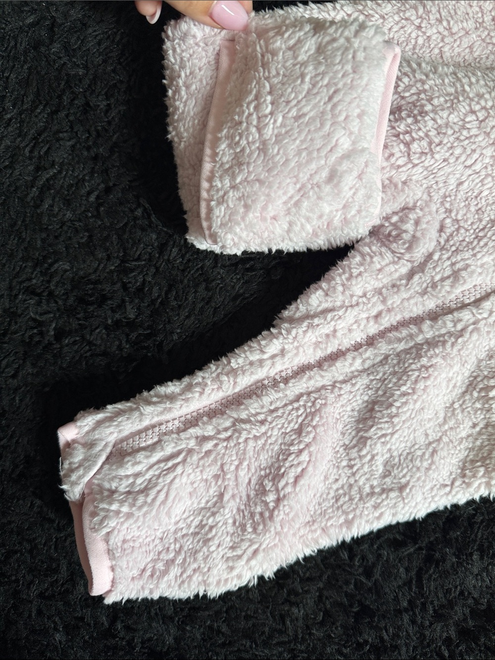 The North Face Light Pink Sherpa Baby One-Piece with Hooded Ears - Picture 2 of 14